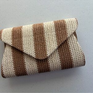 Elegant Striped Brown and Cream Knit Clutch